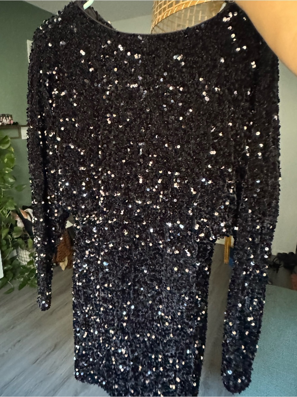 Mango Black Sequin Long-Sleeve Dress